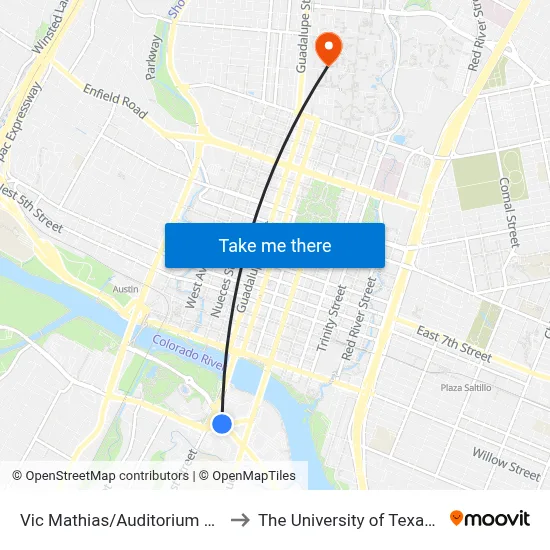 Vic Mathias/Auditorium Shores (Sb) to The University of Texas at Austin map