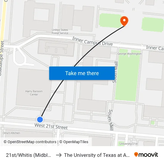 21st/Whitis (Midblock) to The University of Texas at Austin map
