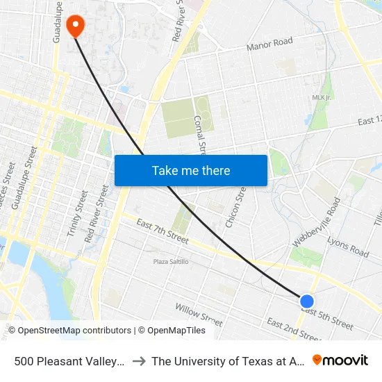 500 Pleasant Valley/5th to The University of Texas at Austin map