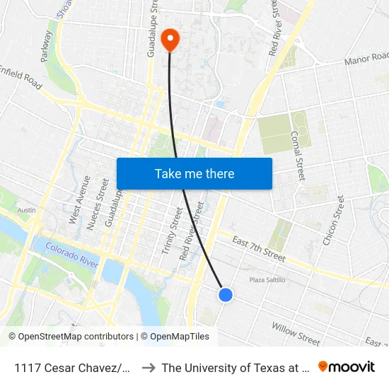 1117 Cesar Chavez/Waller to The University of Texas at Austin map