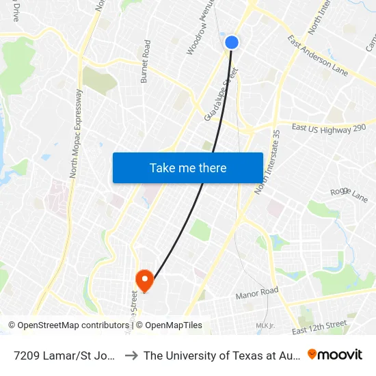 7209 Lamar/St Johns to The University of Texas at Austin map