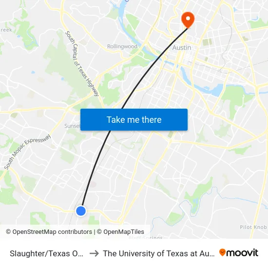 Slaughter/Texas Oaks to The University of Texas at Austin map