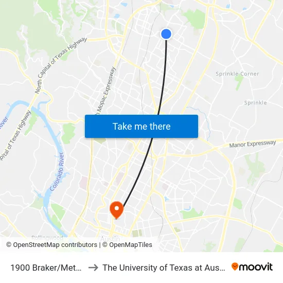 1900 Braker/Metric to The University of Texas at Austin map