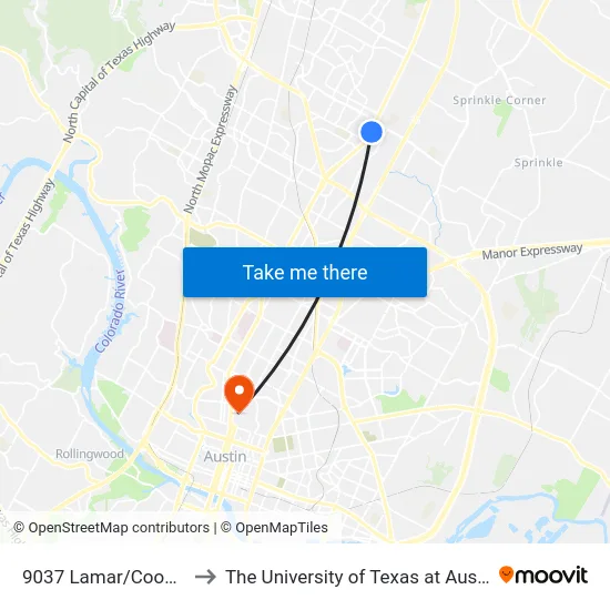 9037 Lamar/Cooper to The University of Texas at Austin map