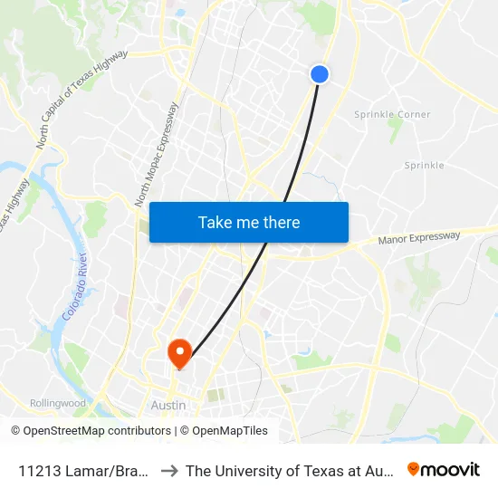 11213 Lamar/Braker to The University of Texas at Austin map
