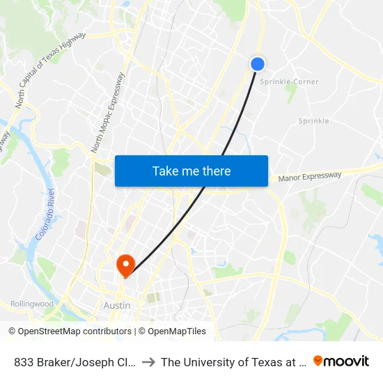 833 Braker/Joseph Clayton to The University of Texas at Austin map