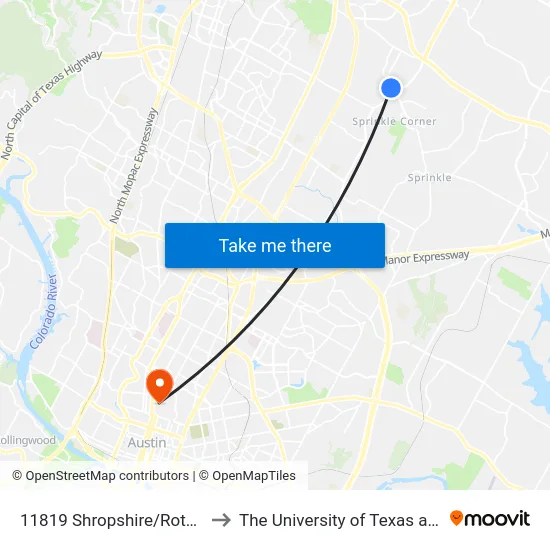 11819 Shropshire/Rotherham to The University of Texas at Austin map