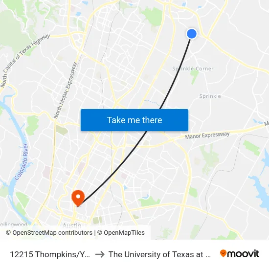 12215 Thompkins/Yager to The University of Texas at Austin map