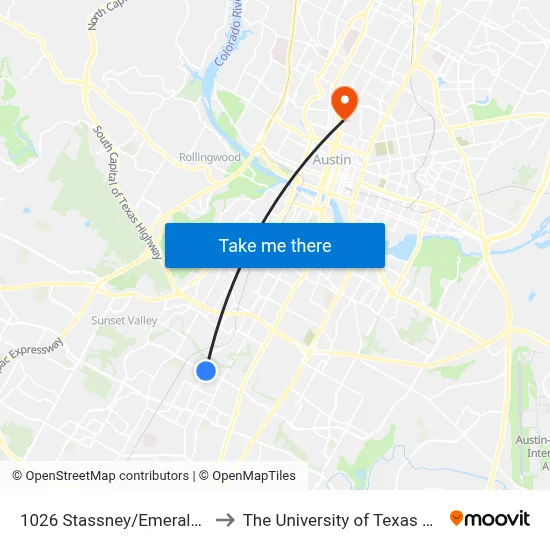 1026 Stassney/Emerald Forest to The University of Texas at Austin map