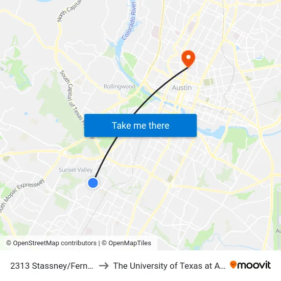 2313 Stassney/Fernview to The University of Texas at Austin map