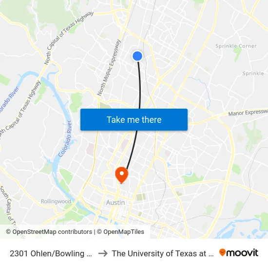 2301 Ohlen/Bowling Green to The University of Texas at Austin map