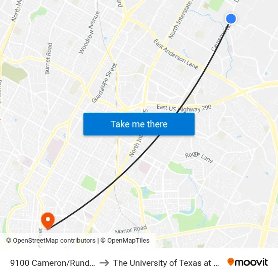 9100 Cameron/Rundberg to The University of Texas at Austin map