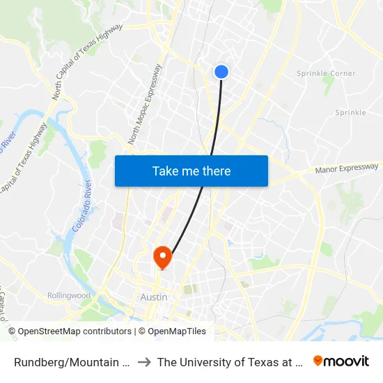 Rundberg/Mountain Quail to The University of Texas at Austin map