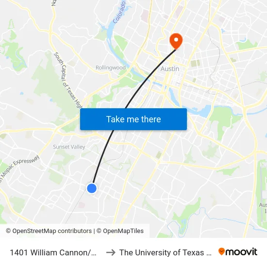 1401 William Cannon/Woodhue to The University of Texas at Austin map
