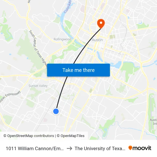 1011 William Cannon/Emerald Forest to The University of Texas at Austin map