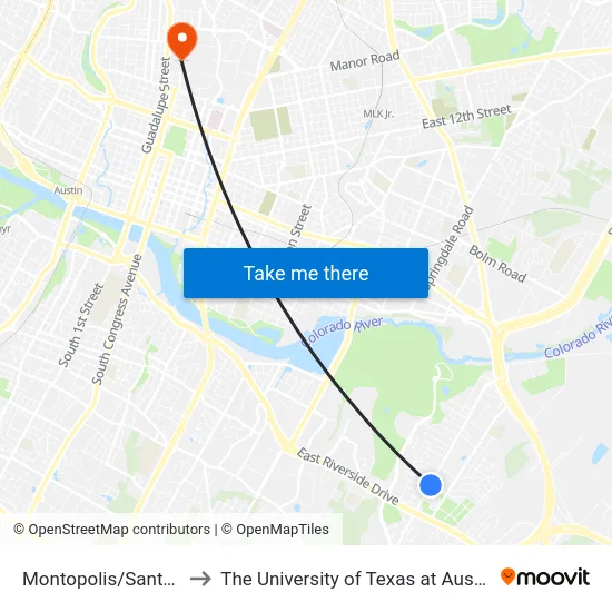 Montopolis/Santos to The University of Texas at Austin map