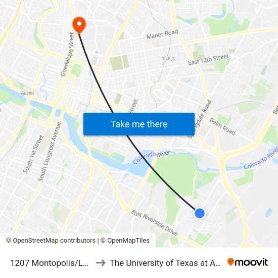1207 Montopolis/Larch to The University of Texas at Austin map
