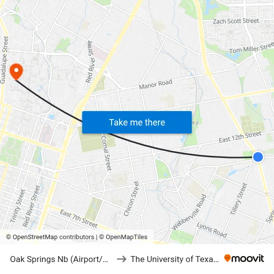 Oak Springs Nb (Airport/Oak Springs) to The University of Texas at Austin map
