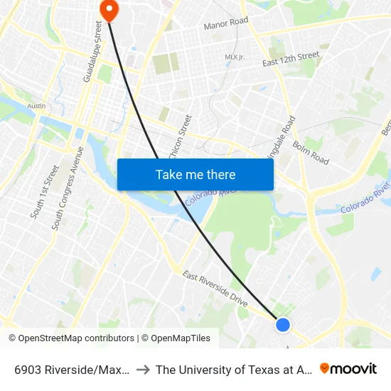 6903 Riverside/Maxwell to The University of Texas at Austin map