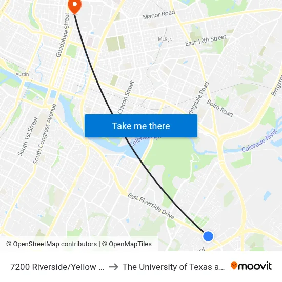 7200 Riverside/Yellow Jacket to The University of Texas at Austin map