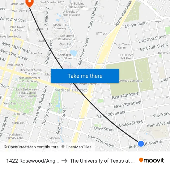 1422 Rosewood/Angelina to The University of Texas at Austin map