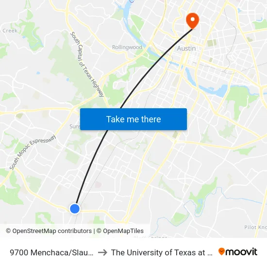 9700 Menchaca/Slaughter to The University of Texas at Austin map