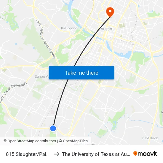 815 Slaughter/Palace to The University of Texas at Austin map