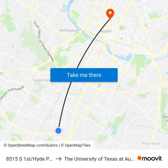 8515 S 1st/Hyde Park to The University of Texas at Austin map