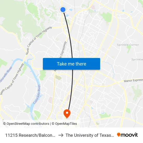 11215 Research/Balcones Woods to The University of Texas at Austin map