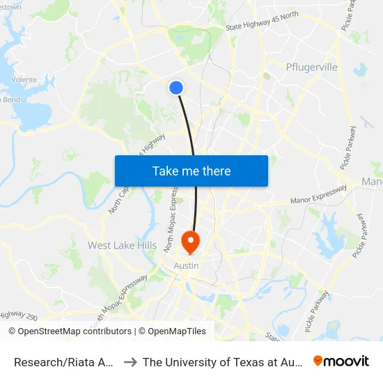 Research/Riata Apts to The University of Texas at Austin map