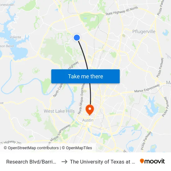 Research Blvd/Barrington to The University of Texas at Austin map