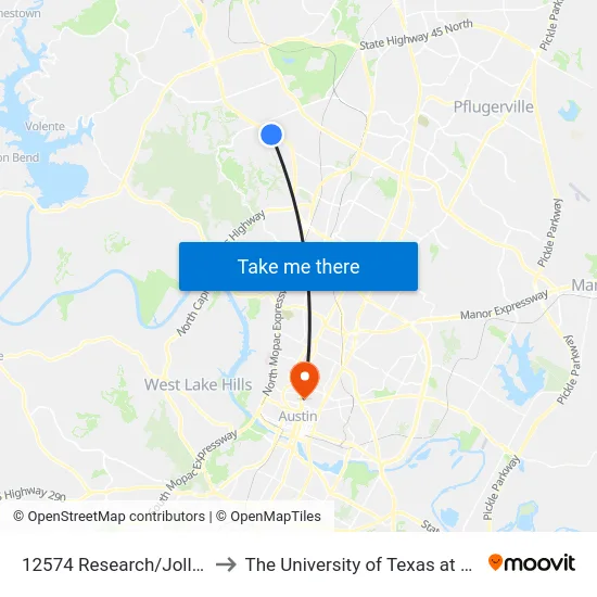 12574 Research/Jollyville to The University of Texas at Austin map