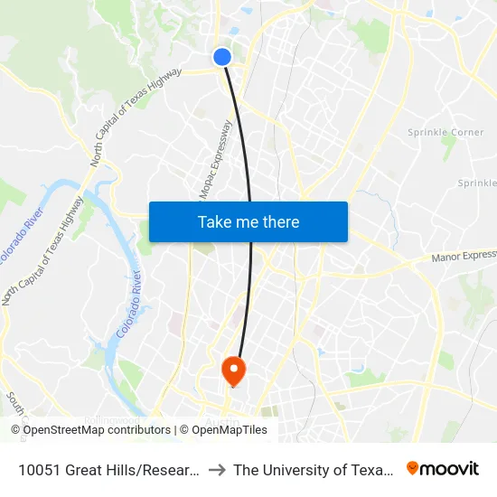 10051 Great Hills/Research (Target) to The University of Texas at Austin map