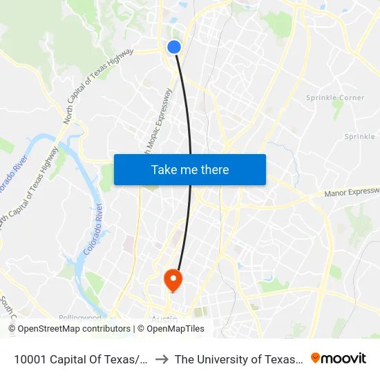 10001 Capital Of Texas/Stonelake to The University of Texas at Austin map