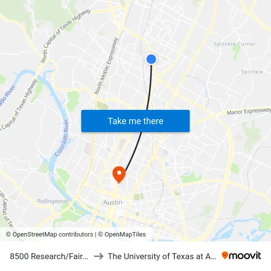 8500 Research/Fairfield to The University of Texas at Austin map