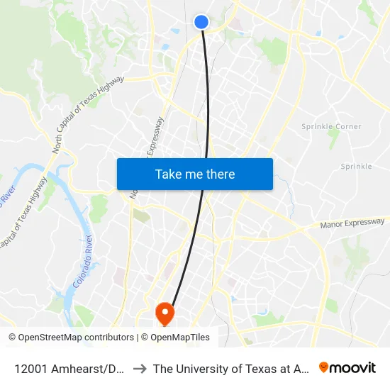 12001 Amhearst/Duval to The University of Texas at Austin map