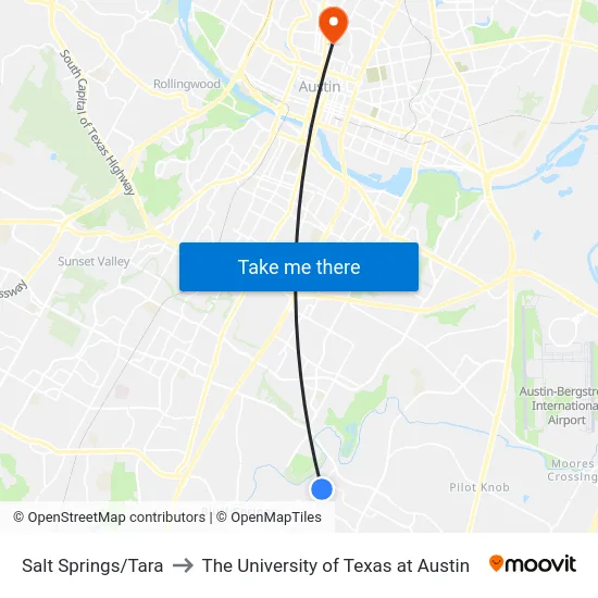 Salt Springs/Tara to The University of Texas at Austin map