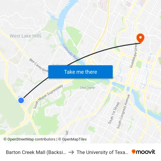 Barton Creek Mall (Backside Of Mall ) to The University of Texas at Austin map