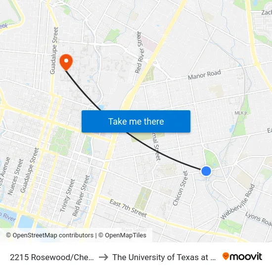 2215 Rosewood/Chestnut to The University of Texas at Austin map