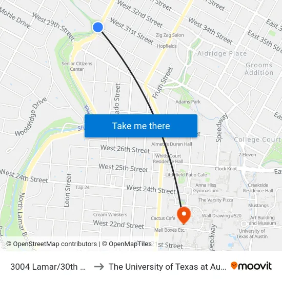 3004 Lamar/30th Half to The University of Texas at Austin map