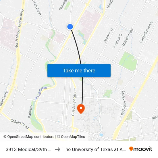 3913 Medical/39th Half to The University of Texas at Austin map