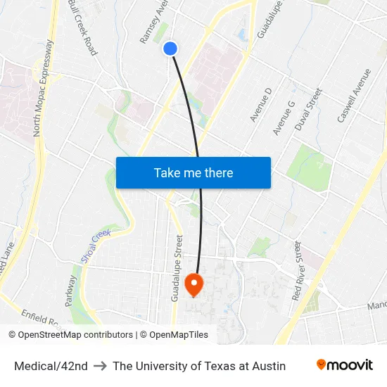 Medical/42nd to The University of Texas at Austin map