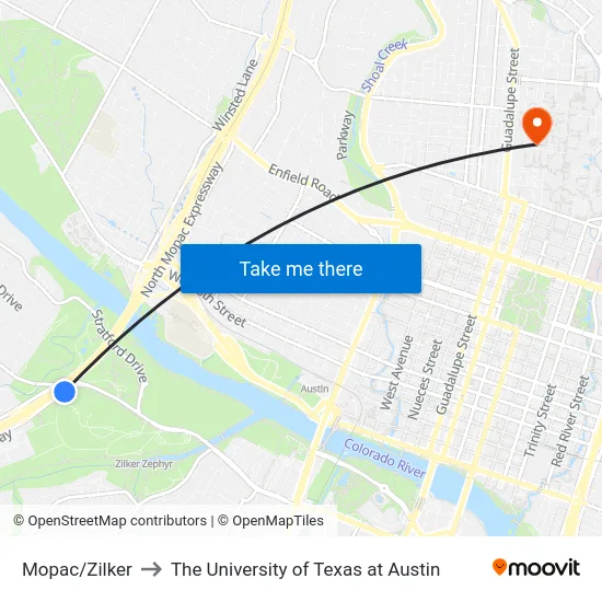 Mopac/Zilker to The University of Texas at Austin map