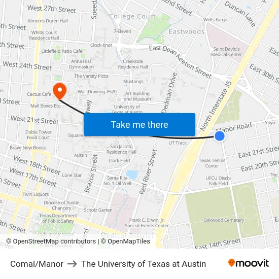 Comal/Manor to The University of Texas at Austin map
