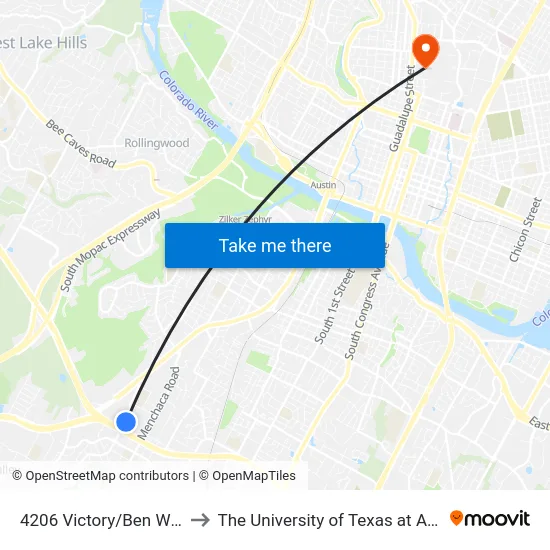 4206 Victory/Ben White to The University of Texas at Austin map