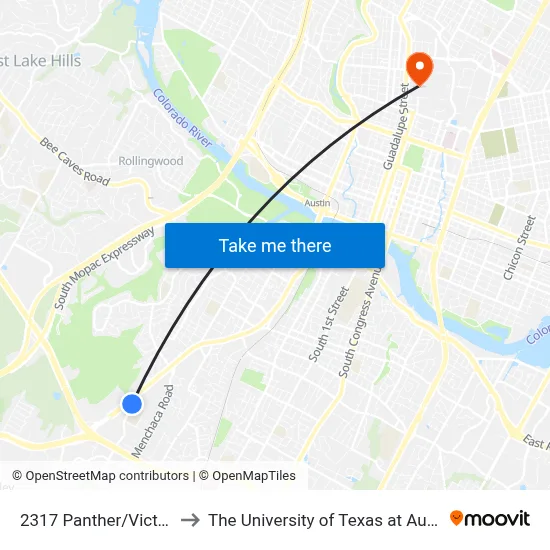 2317 Panther/Victory to The University of Texas at Austin map