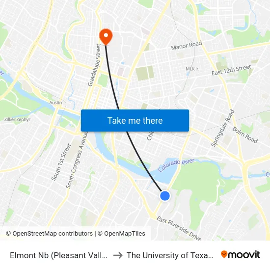 Elmont Nb (Pleasant Valley/Elmont) to The University of Texas at Austin map