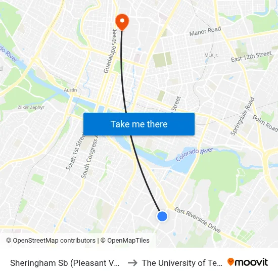 Sheringham Sb (Pleasant Valley/Sheringham) to The University of Texas at Austin map