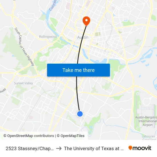2523 Stassney/Chaparral to The University of Texas at Austin map