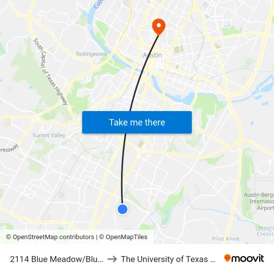 2114 Blue Meadow/Blue Dawn to The University of Texas at Austin map